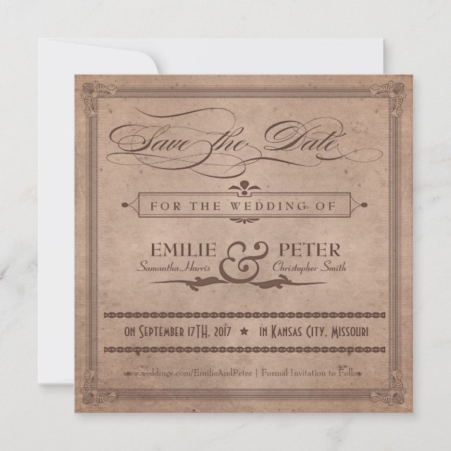 Vintage Poster Rustic Cocoa Save the Date (Vorderseite)