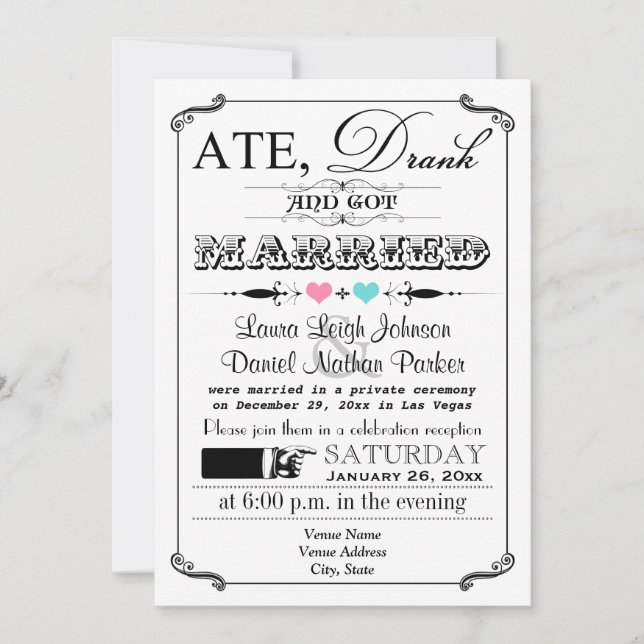 Vintage Poster und Chalkboard Hochzeit Einladung (Vorderseite)