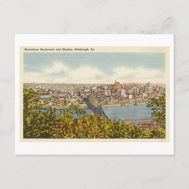 Vintage Postkarte der Skyline von Pittsburgh (Vorderseite)
