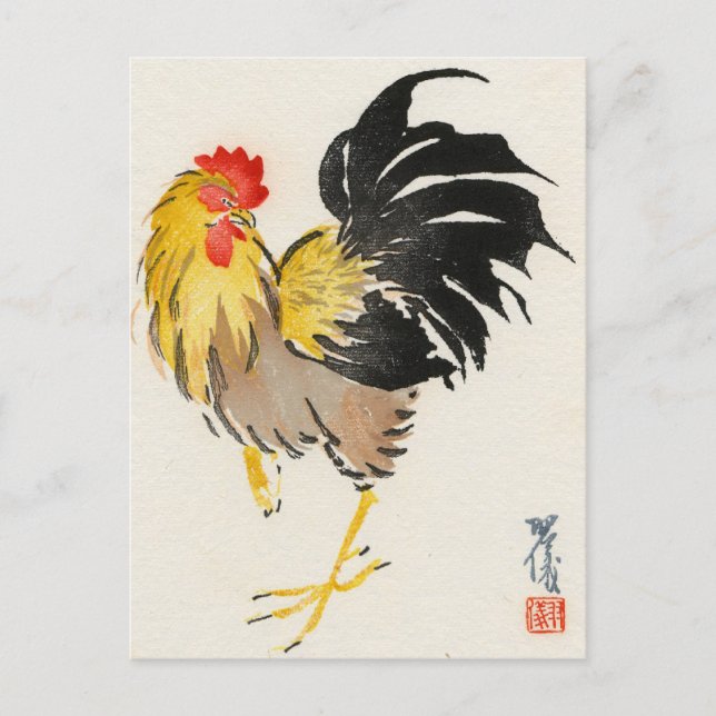 Vintage Postkarte des japanischen Roosters (Vorderseite)
