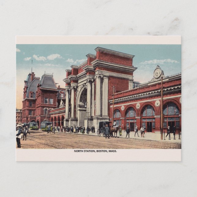 Vintage Postkarte für den Bahnhof Boston (Vorderseite)