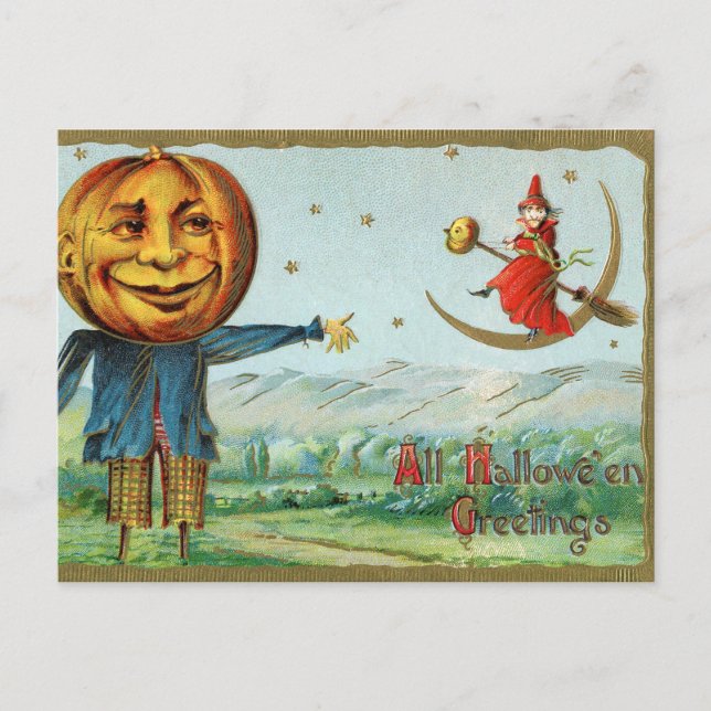 Vintage Postkarte Halloween-Kürbis (Vorderseite)