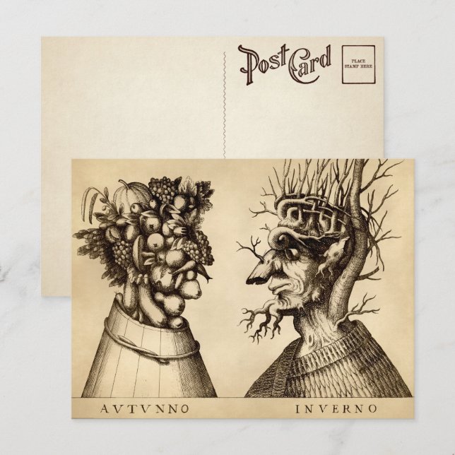 Vintage Postkarte Herbst und Winter (Vorne/Hinten)