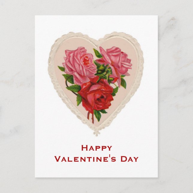 Vintage Postkarte Herzund Rosenvalentines Tages (Vorderseite)