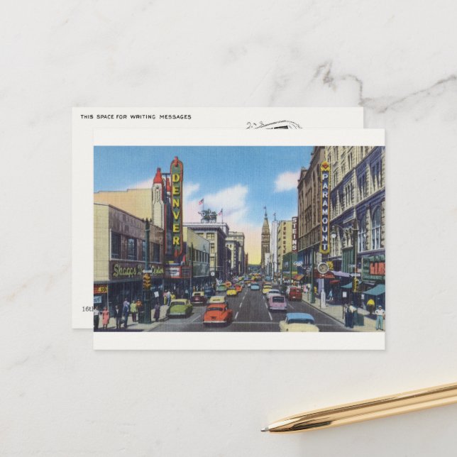 Vintage Postkarte im Stadtzentrum Denver - Reprint (Vorderseite/Rückseite Beispiel)