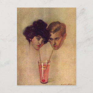 Vintage Postkarte mit erfrischendem jungen Paar