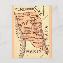 Vintage-Postkarte mit Karte des Sonom county