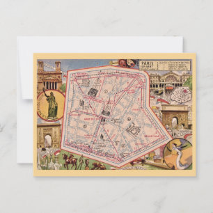 Vintage-Postkarte mit Paris Frankreich Karte