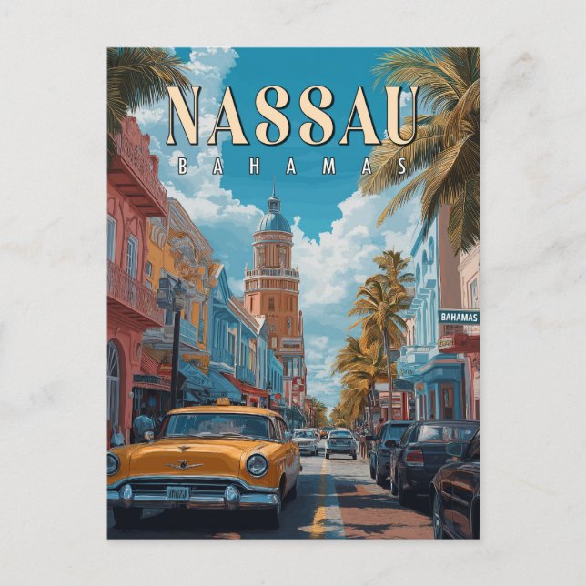 Vintage Postkarte Nassau Bahamas - Klassisches Tro (Vorderseite)
