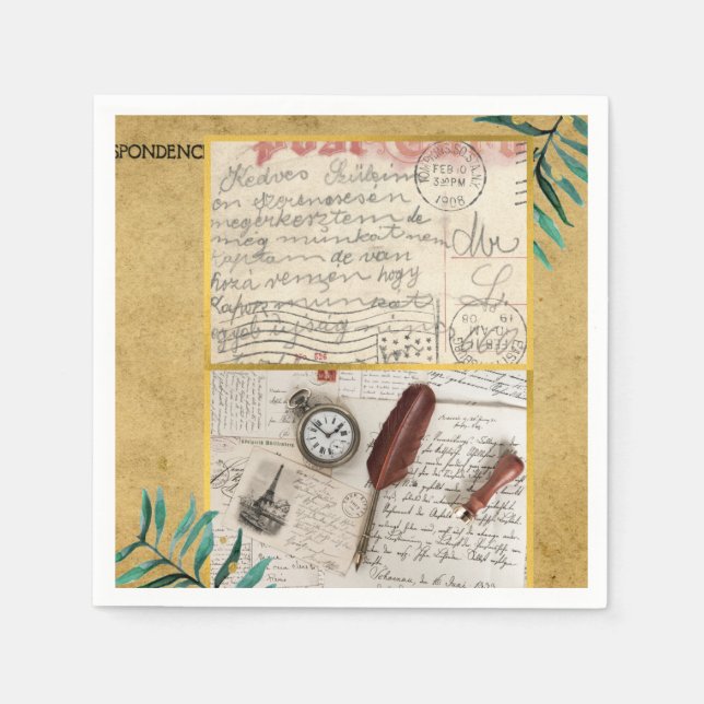 Vintage Postkarte Paris Papier Napkins Serviette (Vorderseite)