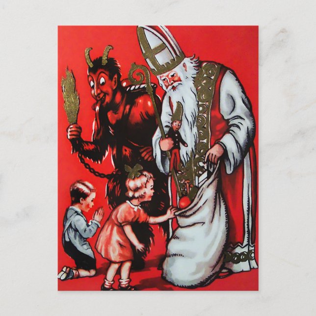 Vintage Postkarte Santa und Krampus (Vorderseite)