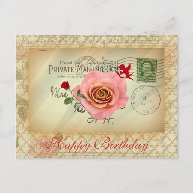 Vintage Postkarten-Collage Rosen und Kupid Postkarte (Vorderseite)