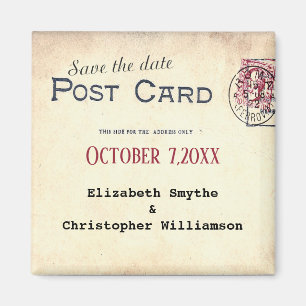 Vintage-Postkarten-Stempel-Hochzeit-Sparen Sie das Magnet