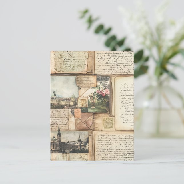 Vintage PostkartenCollage mit europäischen Briefen Postkarte (Stehend Vorderseite)