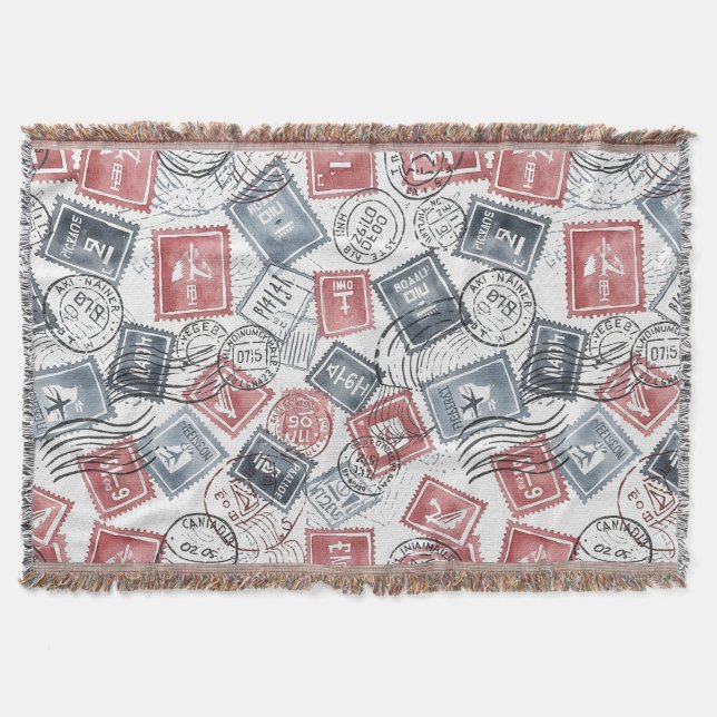 Vintage-Poststempel-Collage-Muster (1) Decke (Vorderseite)