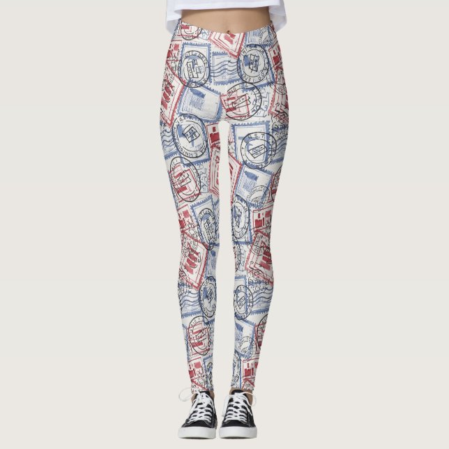 Vintage-Poststempel-Collage-Muster (2) Leggings (Vorderseite)
