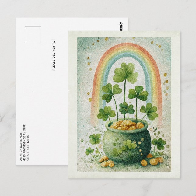 Vintage Pot of Gold and Rainbow Postkarte (Vorne/Hinten)