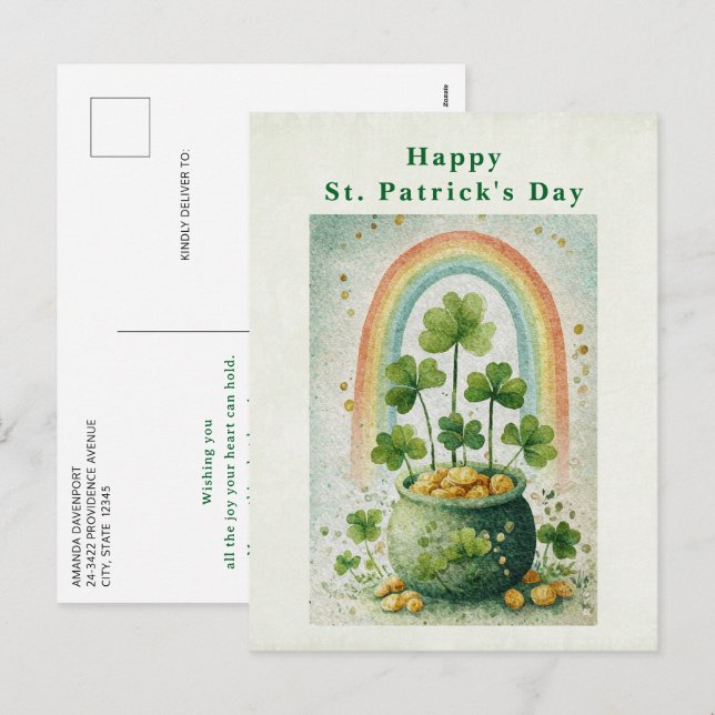 Vintage Pot of Gold and Rainbow St. Patrick's Day Feiertagspostkarte (Vorne/Hinten)