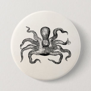 Vintage Poulpe Oktopus - Tintenfisch Vorlage Button