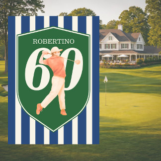 Vintage Preppy Golfer Blau Weiß 60. Geburtstag Einladung