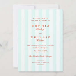 Vintage Preppy Stripes Aquamarin Orange Wedding Einladung