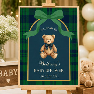 Vintage Preppy Teddybär Grün Kariert Willkommen Poster