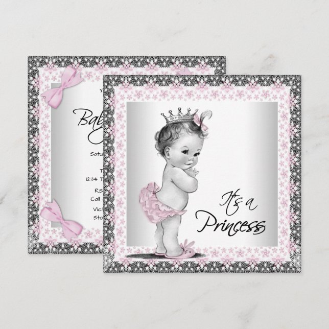Vintage Princess Baby Dusche Einladung (Vorne/Hinten)