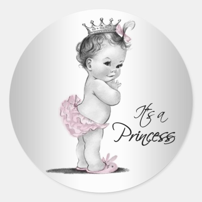 Vintage Princess Baby Shower Stickers (Vorderseite)