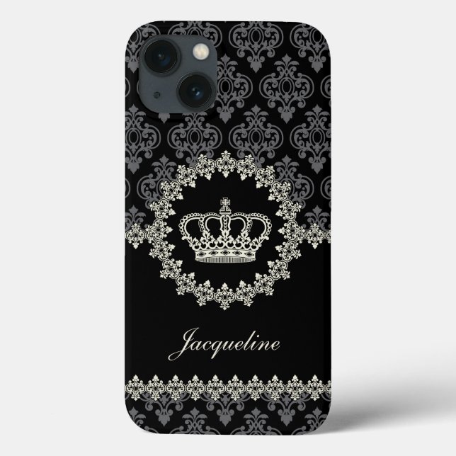 Vintage Princess Damask Crown Case-Mate iPhone Hülle (Rückseite)