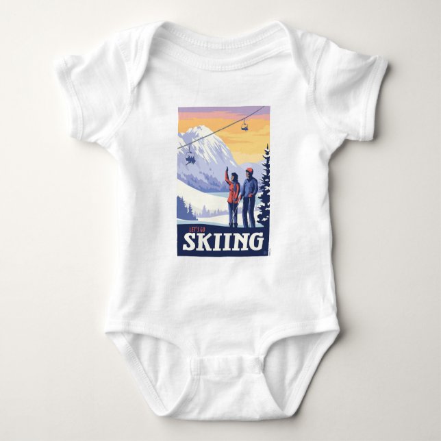 Vintage Printwerbung für lass's Go Ski Baby Strampler (Vorderseite)