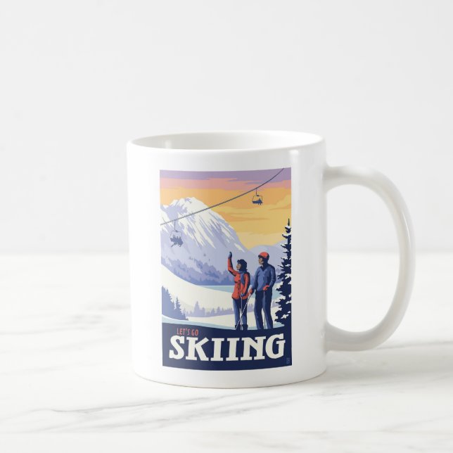 Vintage Printwerbung für lass's Go Ski Kaffeetasse (Rechts)
