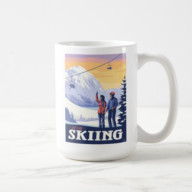 Vintage Printwerbung für lass's Go Ski Kaffeetasse (Rechts)