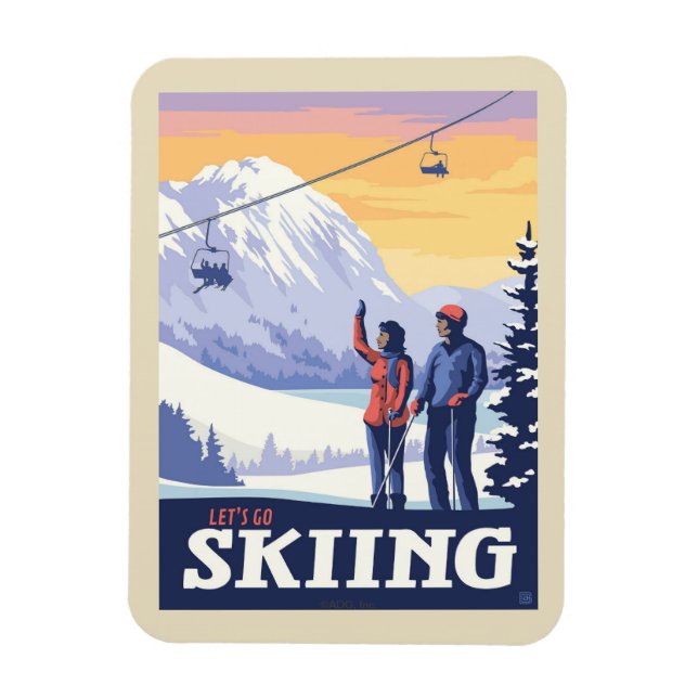 Vintage Printwerbung für lass's Go Ski Magnet (Vertikal)