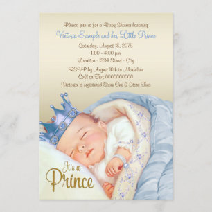 Vintage Prinz Baby Blue Gold Babyparty Einladung