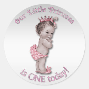 Vintage Prinzessin Baby ein Jahr-Geburtstag Runder Aufkleber