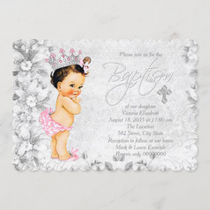 Vintage Prinzessin Rosa und Graue Taufe Einladung