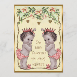 Vintage Prinzessin Twins Geburtstag Rose & Herzen Einladung