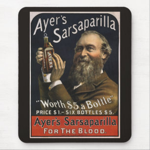 Vintage-Produktetikett, Ayer's Sarsaparilla-Geträn Mousepad