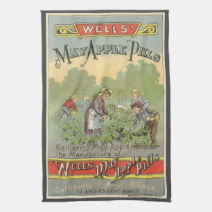 Vintage-Produktlabel-Kunst, Wells May Apple Pills Geschirrtuch