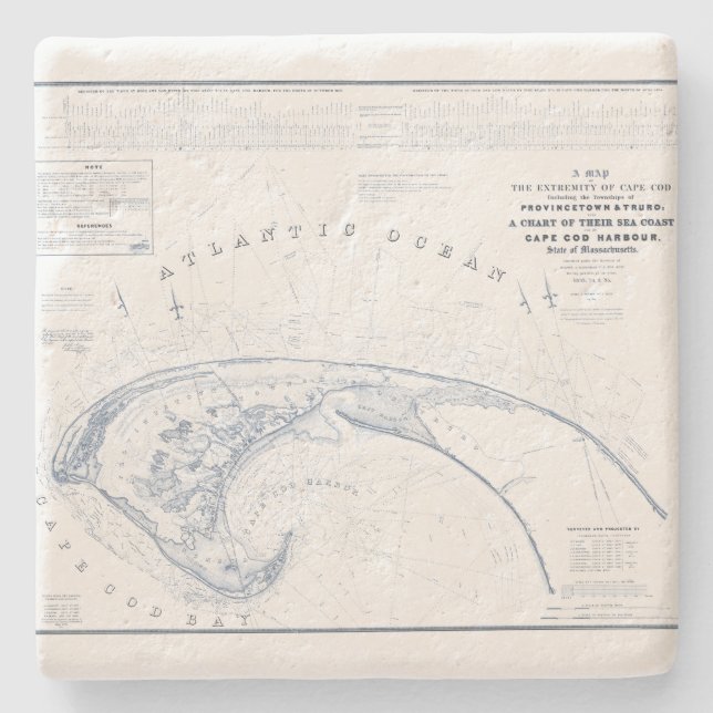 Vintage Provincetown Cape- Codkarte Steinuntersetzer (Vorderseite)