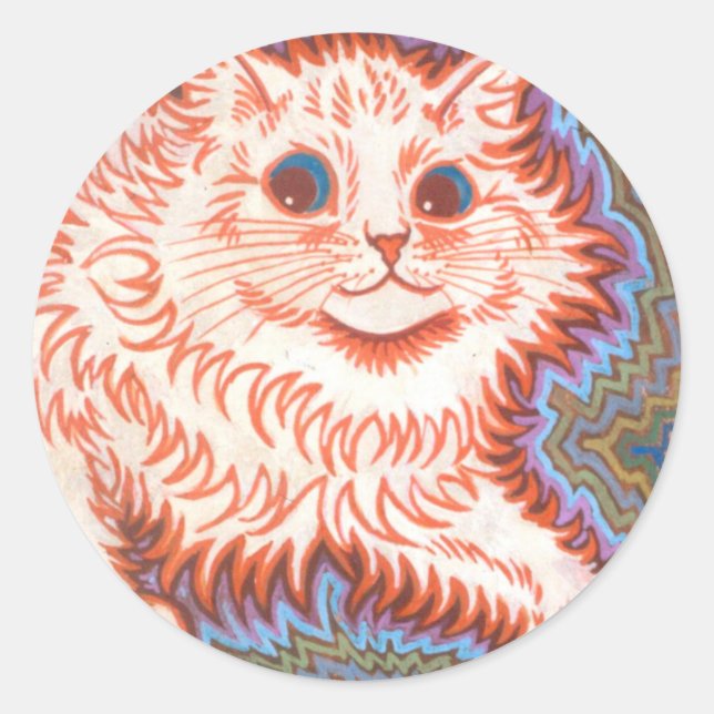 Vintage psychedelische Katze von Louis Wain Runder Aufkleber (Vorderseite)