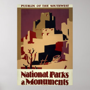 Vintage Pueblo WPA Parcs nationaux affiche de voya
