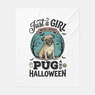 Vintage-Pug-Halloween-Mädchen-Hundefreund-Shirt-De Fleecedecke