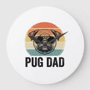 Vintage-Pug-Vater-Gravur-Hunde-Liebhaber-Design_1 Große Wanduhr
