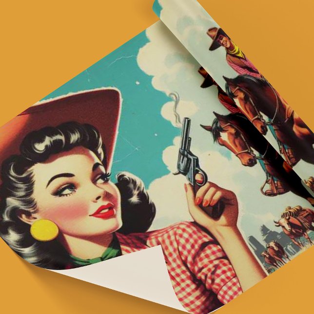 Vintage Pulp Cowgirl Illustration Geschenkpapier (Von Creator hochgeladen)