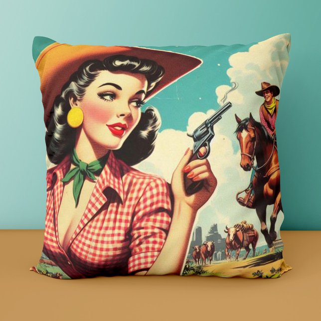Vintage Pulp Cowgirl Illustration Kissen (Von Creator hochgeladen)