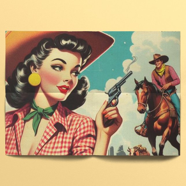Vintage Pulp Cowgirl Illustration Seidenpapier (Von Creator hochgeladen)