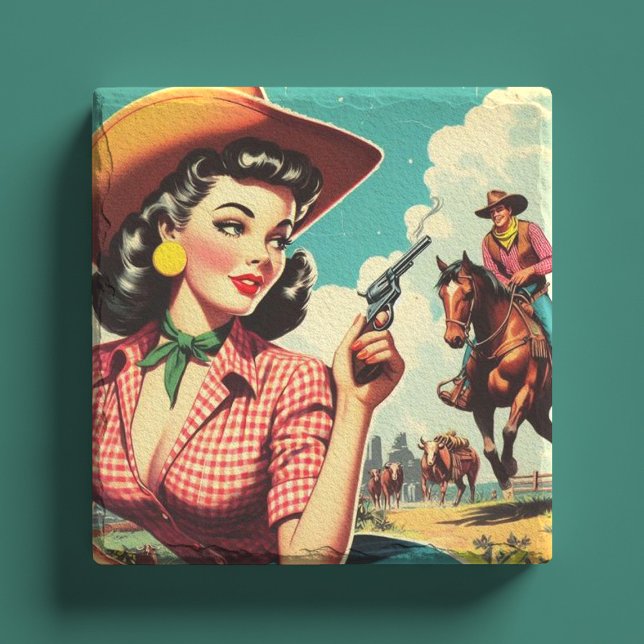 Vintage Pulp Cowgirl Illustration Steinuntersetzer (Von Creator hochgeladen)