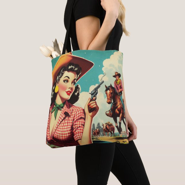 Vintage Pulp Cowgirl Illustration Tasche (Von Nahem)