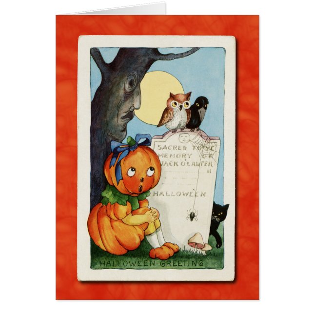 Vintage Pumpkin Girl Grußkarte (Vorne)